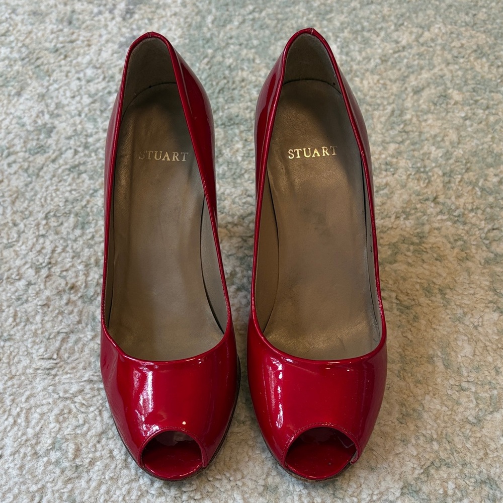 Stuart Vibrant Red Peep Toe Heels